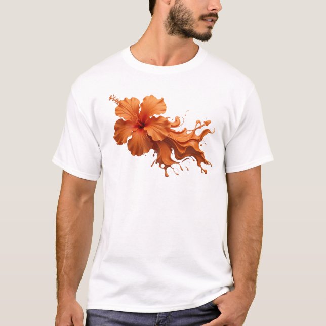 Abstrakt apelsinblomsdesign t shirt (Framsida)