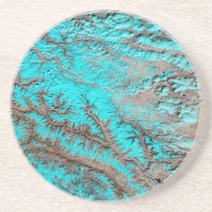 Abstrakt Aqua Blå Sandstens Coaster Underlägg