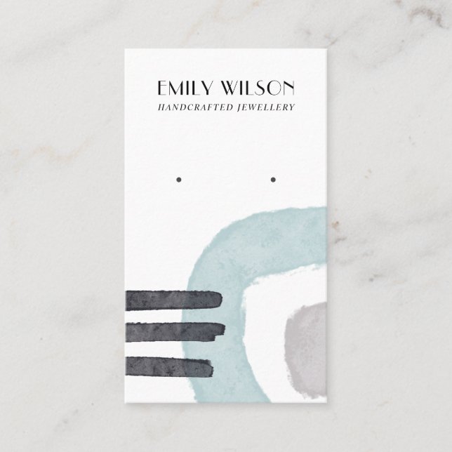 ABSTRAKT AQUA BLUE LINJER STUD EARRING VISNING CAR VISITKORT (Framsida)