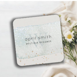 Abstrakt Aqua Blue Push Stoke Monogram Glitter Fyrkantigt Visitkort
