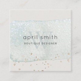 Abstrakt Aqua Blue Push Stoke Monogram Glitter Fyrkantigt Visitkort