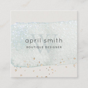 Abstrakt Aqua Blue Push Stoke Monogram Glitter Fyrkantigt Visitkort