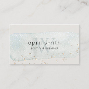 Abstrakt Aqua Blue Push Stoke Monogram Glitter Visitkort