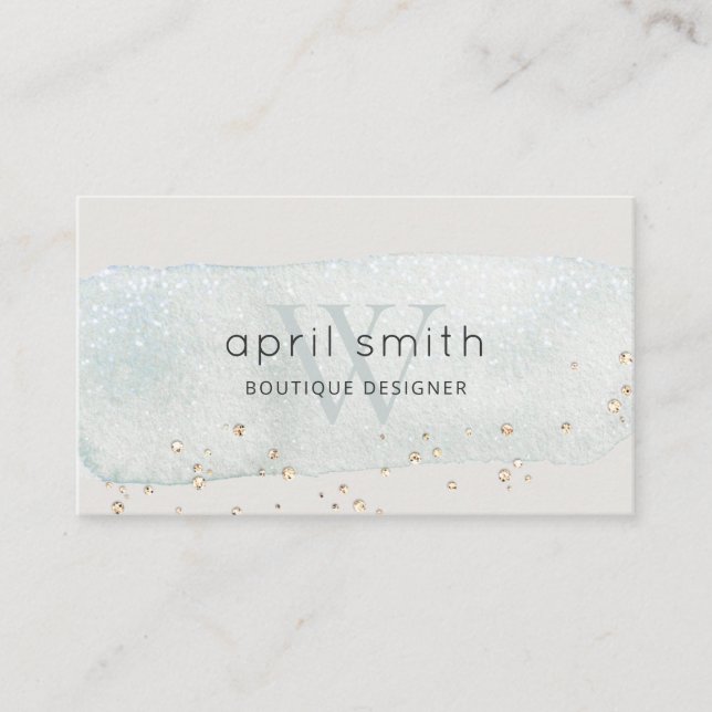 Abstrakt Aqua Blue Push Stoke Monogram Glitter Visitkort (Framsida)