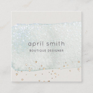 Abstrakt Aqua Blue Push Stoke Watercolor Glitter Fyrkantigt Visitkort
