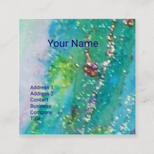 ABSTRAKT AQUA BLUE TEAL GULD SPARKLES,RED VAX SEAL FYRKANTIGT VISITKORT