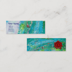 ABSTRAKT AQUA BLUE TEAL GULD SPARKLES,RED VAX SEAL MINI VISITKORT