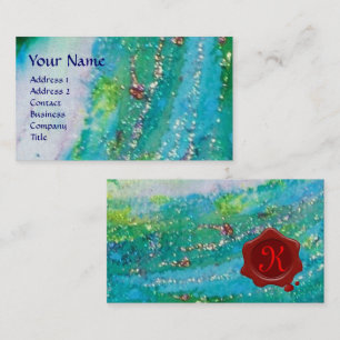 ABSTRAKT AQUA BLUE TEAL GULD SPARKLES,RED VAX SEAL VISITKORT
