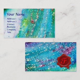 ABSTRAKT AQUA BLUE TEAL GULD SPARKLES,RED VAX SEAL VISITKORT