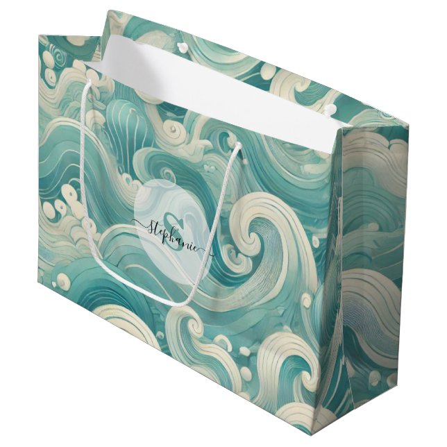 Abstrakt Aqua Blue & White Wave - Modern Fluid Art (Framsidan Vinklad)