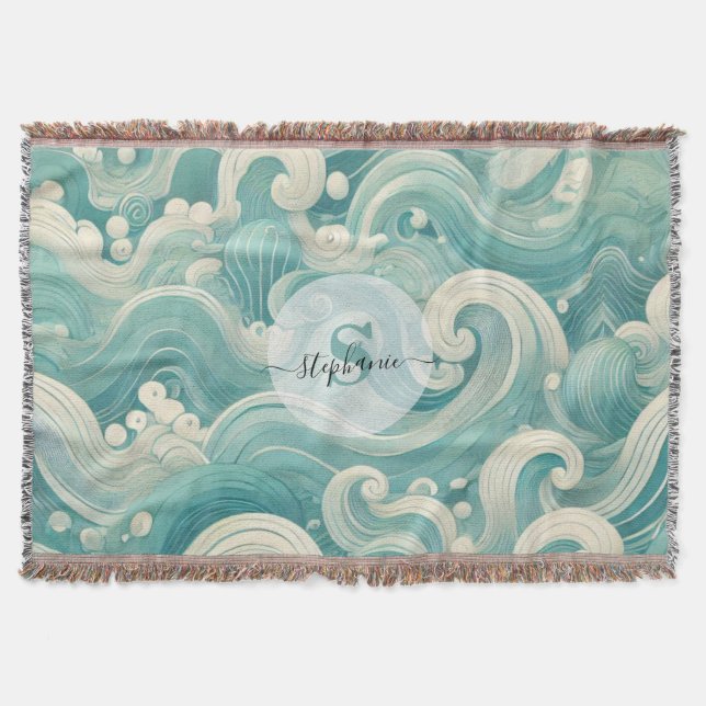 Abstrakt Aqua Blue & White Wave - Modern Fluid Art Filt (Framsidan)