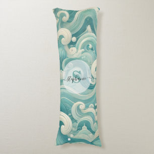 Abstrakt Aqua Blue & White Wave - Modern Fluid Art Kroppskudde