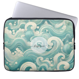 Abstrakt Aqua Blue & White Wave - Modern Fluid Art Laptop Fodral