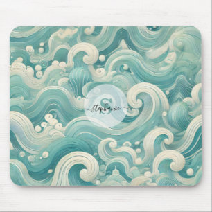 Abstrakt Aqua Blue & White Wave - Modern Fluid Art Musmatta
