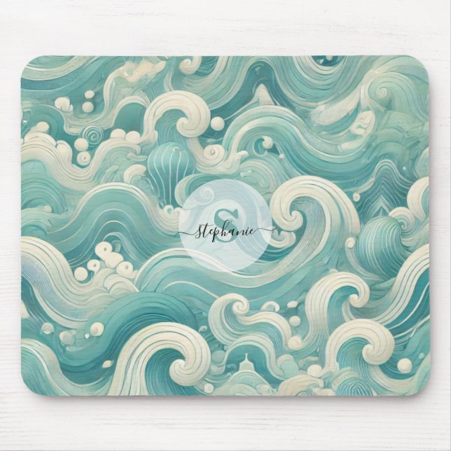 Abstrakt Aqua Blue & White Wave - Modern Fluid Art Musmatta (Framsidan)