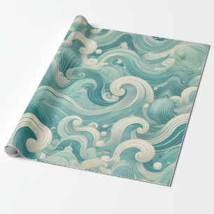 Abstrakt Aqua Blue & White Wave - Modern Fluid Art Presentpapper