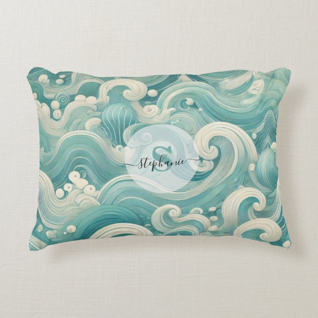 Abstrakt Aqua Blue & White Wave - Modern Fluid Art Prydnadskudde (Framsidan)