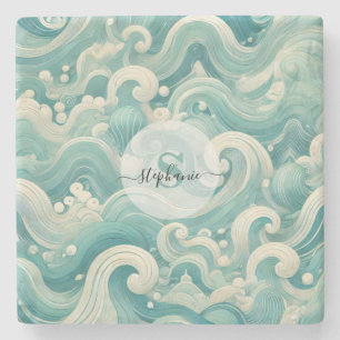 Abstrakt Aqua Blue & White Wave - Modern Fluid Art Stenunderlägg