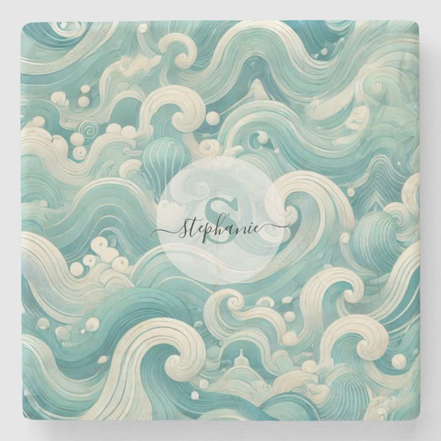 Abstrakt Aqua Blue & White Wave - Modern Fluid Art Stenunderlägg (Framsidan)