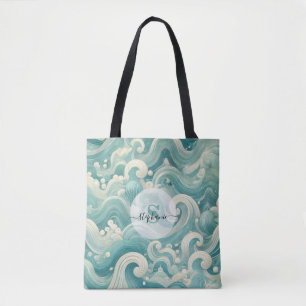 Abstrakt Aqua Blue & White Wave - Modern Fluid Art Tygkasse