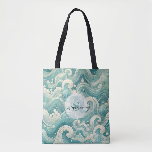 Abstrakt Aqua Blue & White Wave - Modern Fluid Art Tygkasse (Framsida)