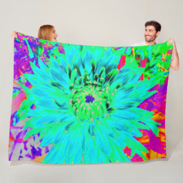 Abstrakt Aqua Decorative Dahlia Flower Fleecefilt