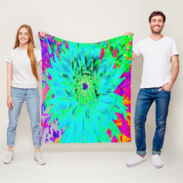 Abstrakt Aqua Decorative Dahlia Flower Fleecefilt