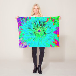 Abstrakt Aqua Decorative Dahlia Flower Fleecefilt