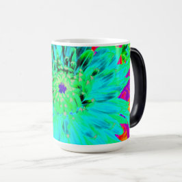 Abstrakt Aqua Decorative Dahlia Flower Magisk Mugg