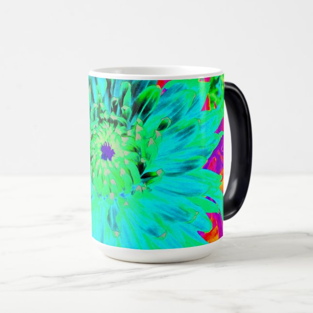Abstrakt Aqua Decorative Dahlia Flower Magisk Mugg (Framsida höger)