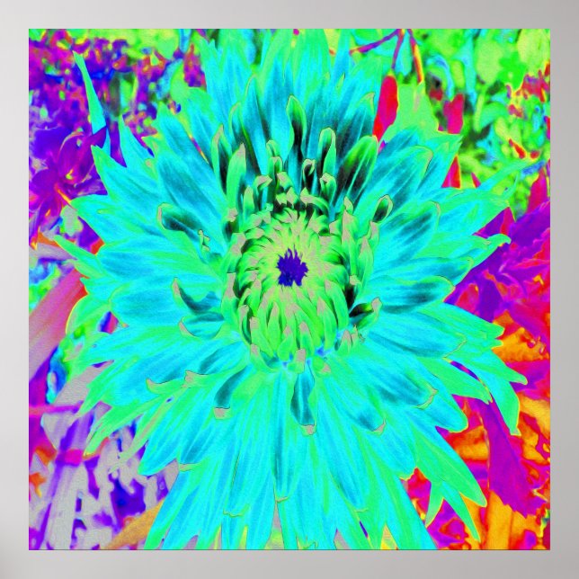 Abstrakt Aqua Decorative Dahlia Flower Poster (Framsidan)