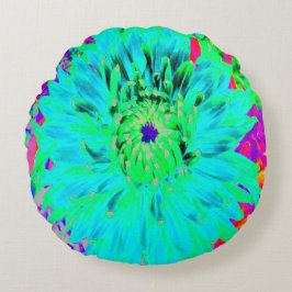 Abstrakt Aqua Decorative Dahlia Flower Rund Kudde