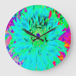 Abstrakt Aqua Decorative Dahlia Flower Stor Klocka