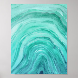 Abstrakt Aqua Grönt Agate II Vattenfärgsbild Poster