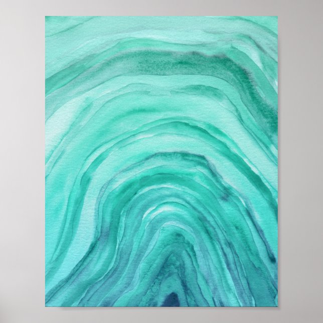 Abstrakt Aqua Grönt Agate II Vattenfärgsbild Poster (Framsidan)