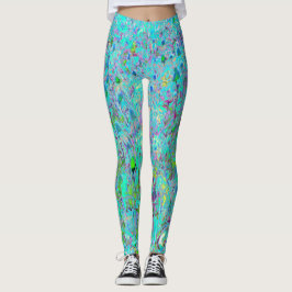 Abstrakt Aqua Grönt and Lila Coneflower Garden Leggings