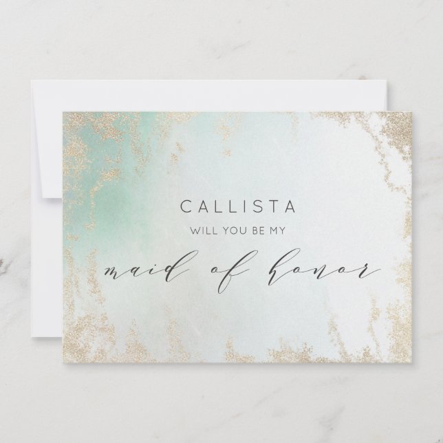 Abstrakt Aqua Ombre Fade med frostad Guld Glitter (Framsida)