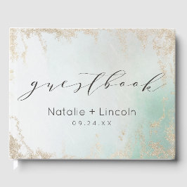 Abstrakt Aqua Ombre Fade med frostad Guld Glitter Gästböcker