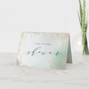 Abstrakt Aqua Ombre Fade med frostad Guld Glitter Inbjudan