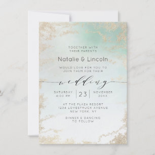 Abstrakt Aqua Ombre Fade med frostad Guld Glitter Inbjudningar