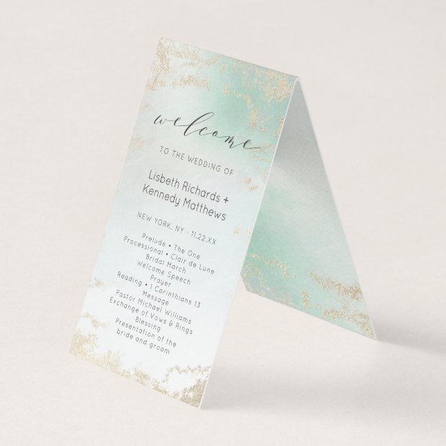 Abstrakt Aqua Ombre Fade med frostad Guld Glitter Kort (Framsida)