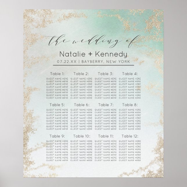Abstrakt Aqua Ombre Fade med frostad Guld Glitter Poster (Framsidan)