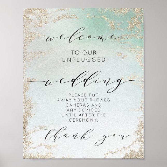 Abstrakt Aqua Ombre Fade med frostad Guld Glitter Poster (Framsidan)