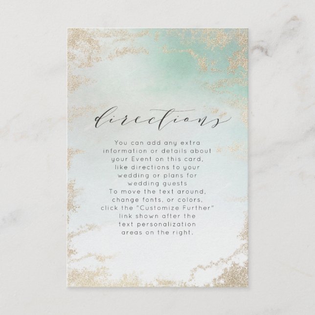 Abstrakt Aqua Ombre Fade med frostad Guld Glitter Tilläggskort (Framsida)