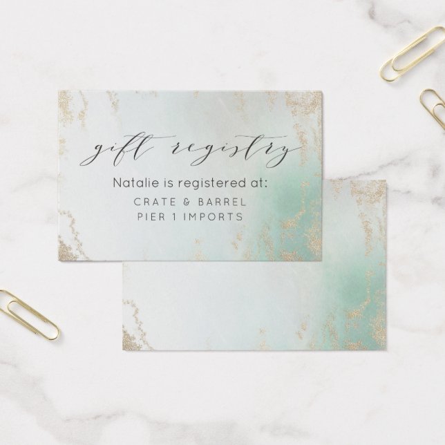 Abstrakt Aqua Ombre Fade med frostad Guld Glitter Visitkort (Kontor)