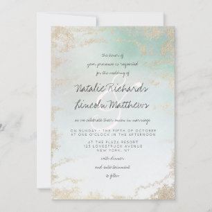 Abstrakt Aqua Ombre Fading med Frostad Guldglitter Inbjudningar