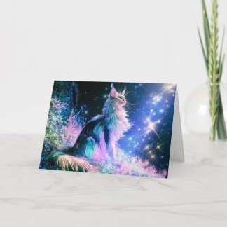 Abstrakt Aqua Rosa Magisk Maine Coon Katt Målning Tack Kort