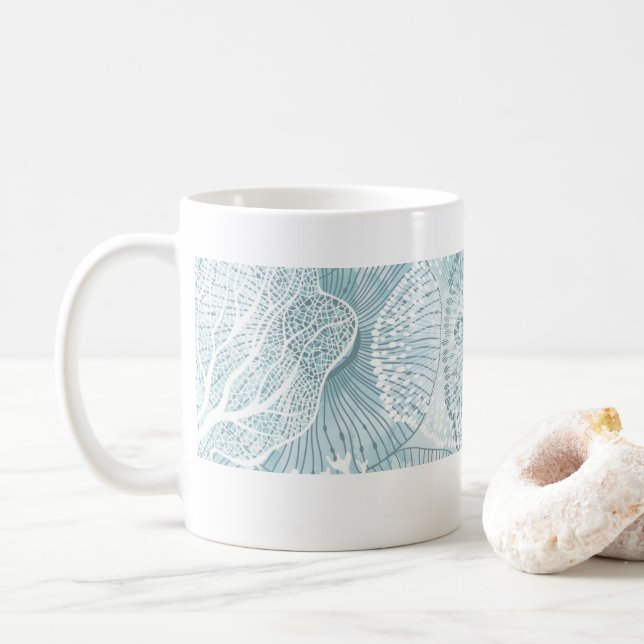 Abstrakt Aqua Sea Life Line Art Mugg (Med munk)