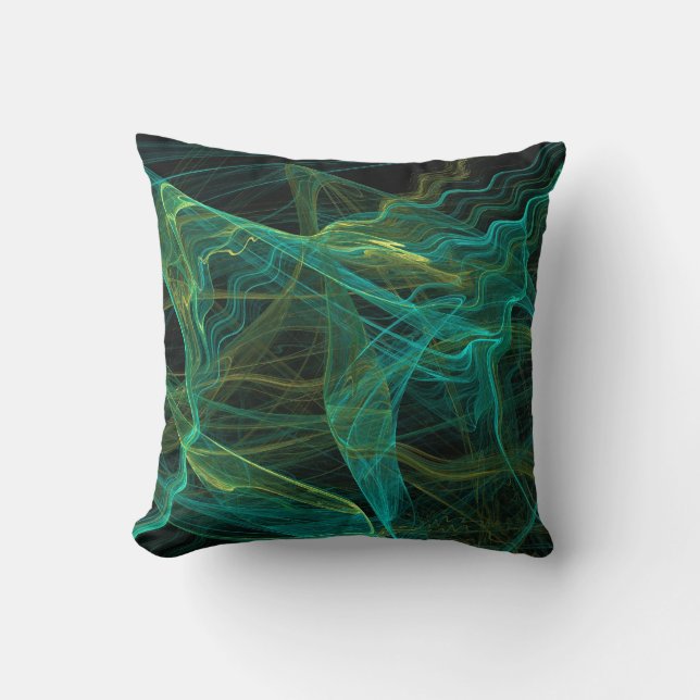 Abstrakt Aqua Teal Grönt Fractal Pillow Kudde (Framsida)