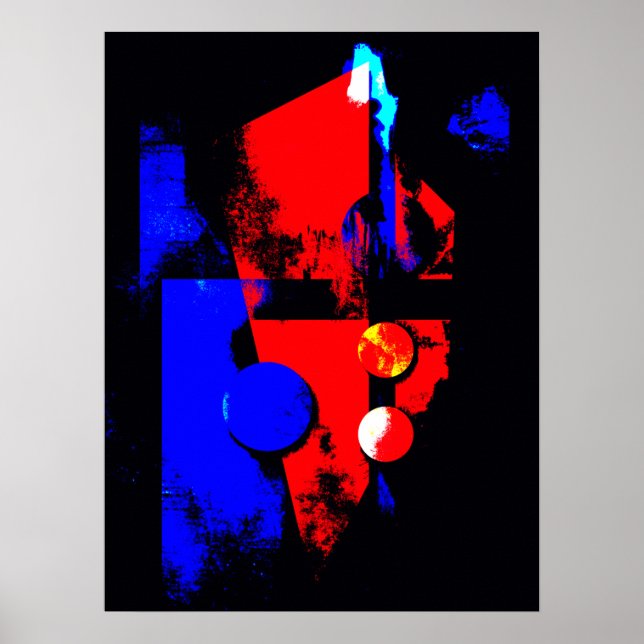 Abstrakt Art 008, röd, blå och svart Färg Poster (Framsidan)
